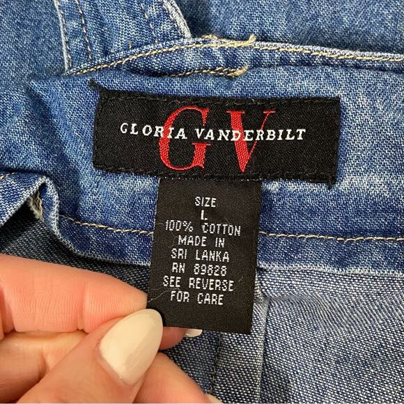 Vintage 90s Large Medium Wash Chambray Cotton Denim Sleeveless Mini Summer Dress - Picture 6 of 8